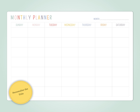 A3 Personalised Dry Wipe Whiteboard Family Calendar/Organiser/Planner