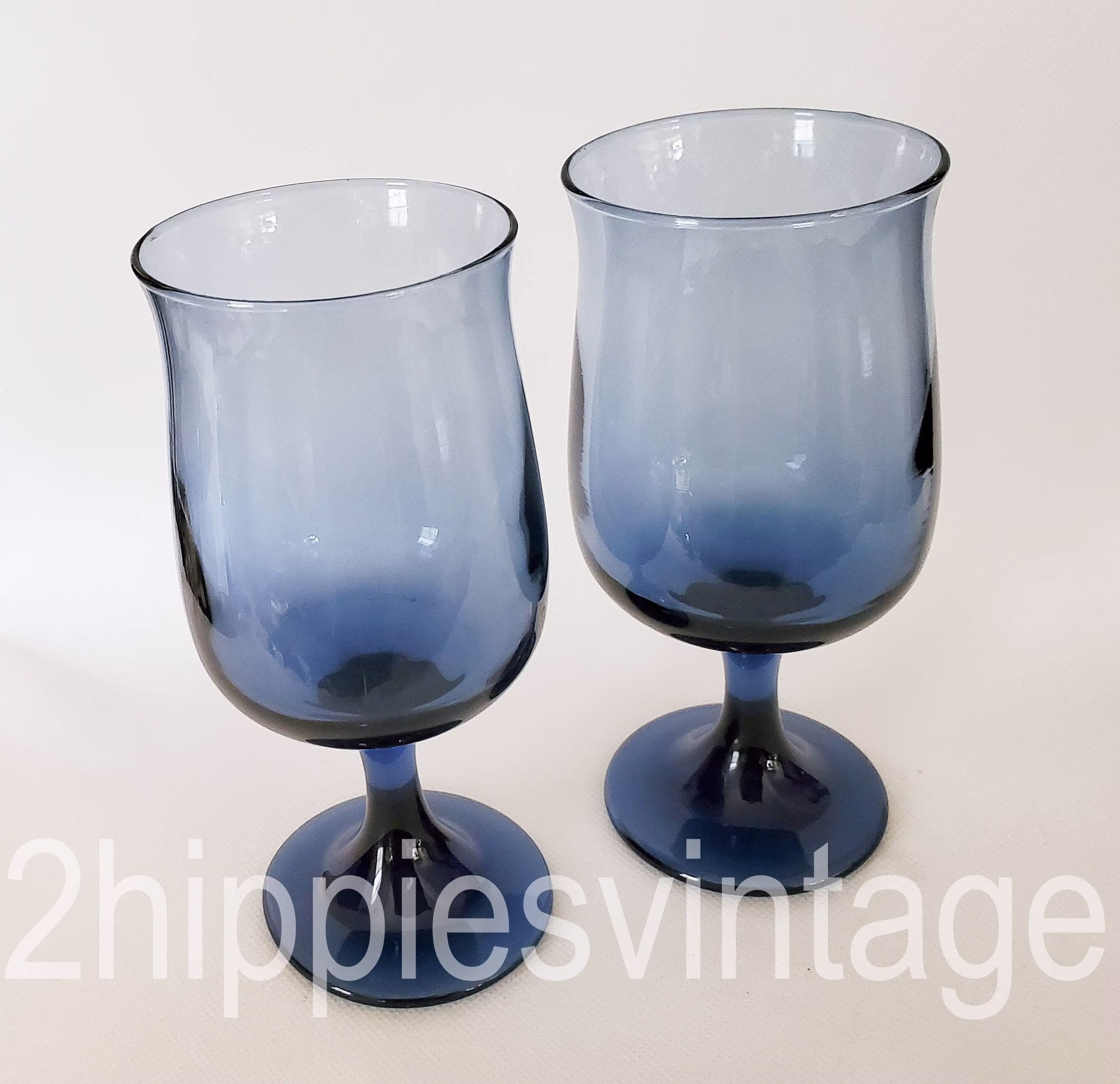 Water Goblet Tulip Dusky Blue By Libbey Glass Company Two Footed Cobalt Wine