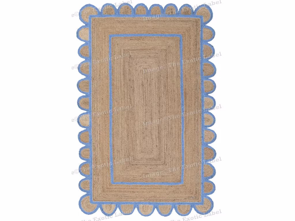 4x6, 5x8, 6x9, 8x10 Ft. Scallop Rug, Jute Scalloped Area Natural Indan Beautiful Handbraided Custom Rug