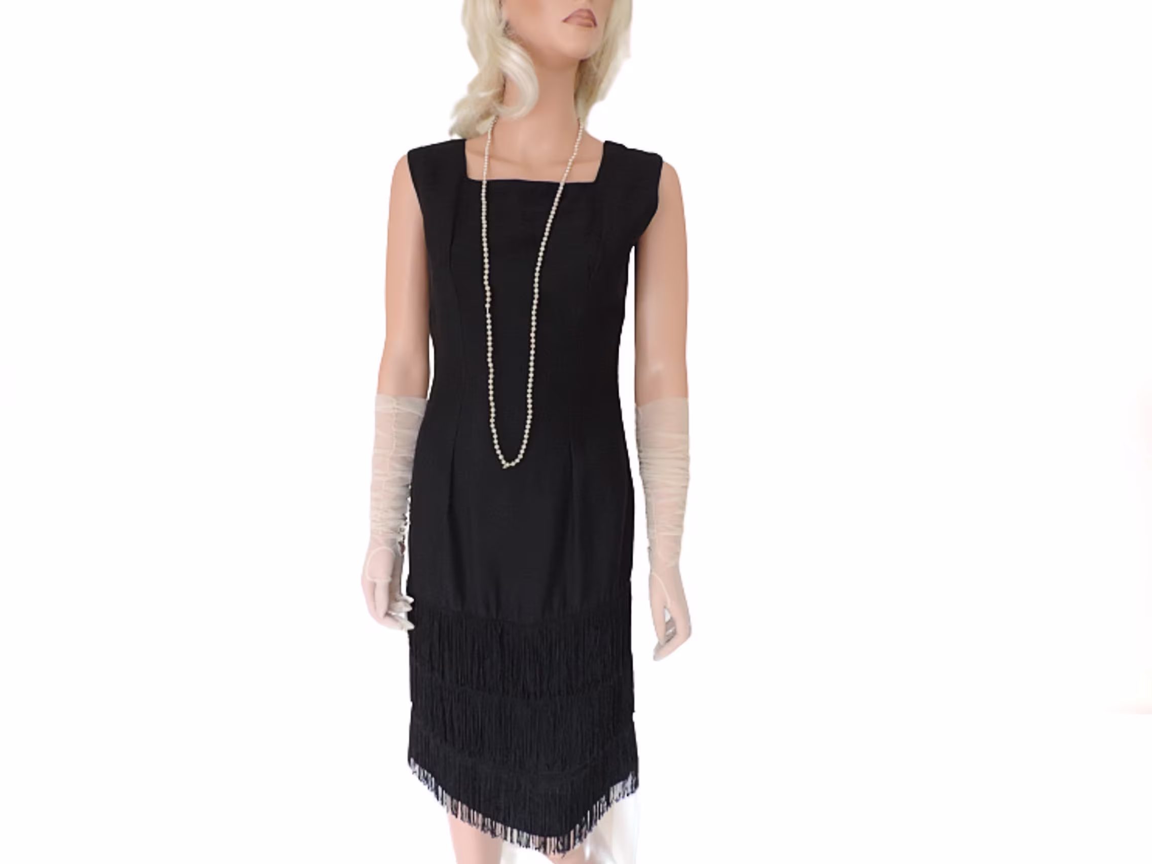 50S Black Dress, Vintage Cocktail Dress With Flapper Style Fringes, 1950S Little