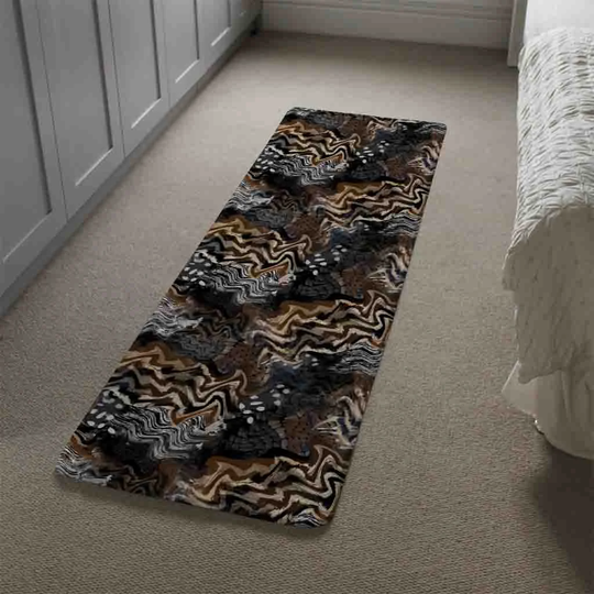 Kelliher African Print Designer Shaggy Black/Brown Rug