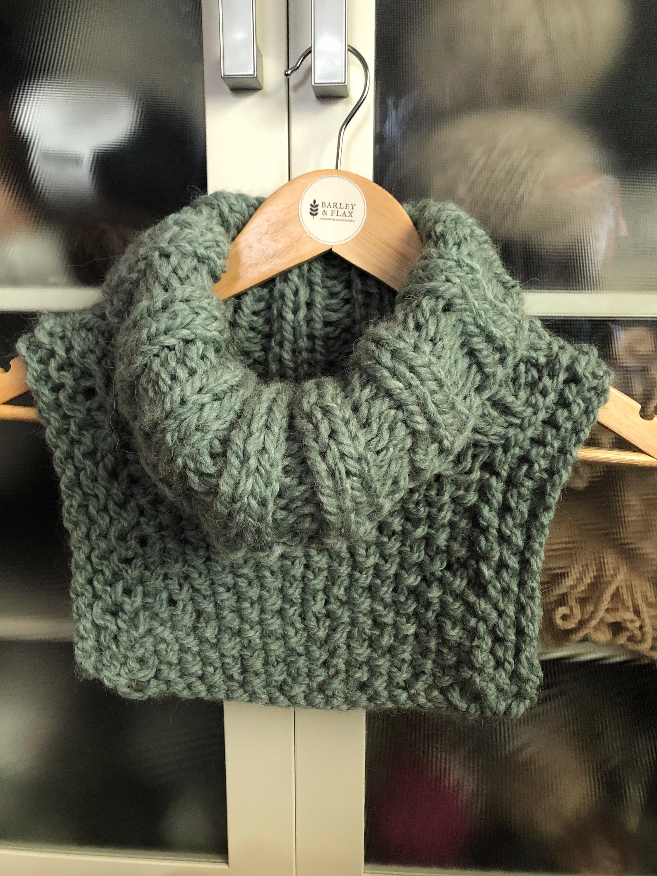 Aqua Green Chunky Knit Cowl Dickie Folded Knitted Turtleneck Slipover Neck Warmer