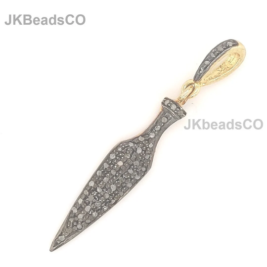 Pave Diamond Two Tone Arrow Charms Pendant Sterling Silver 925 Jewelry, Handmade Pendant, 30x6mm, Setting Diamonds Necklace