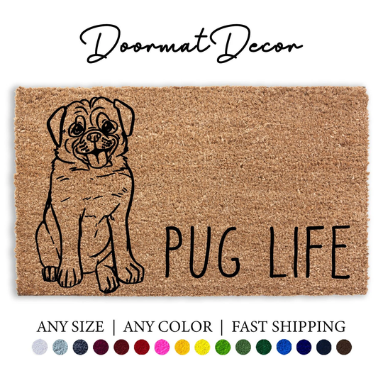 Pug Life Doormat, Funny Dog Pet Lover Welcome Mat, Animal Puppy Door Entryway Decor, Gift, Double Size