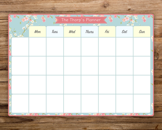 Personalised Dry Wipe Whiteboard, Floral 4-Weekly Family Planner