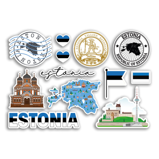 A5 Sticker Sheet Estonia Landmarks Vinyl Stickers - Estonian Map Airport Stamps Skyline Flag Travel Holiday Culture City Aesthetic #78488