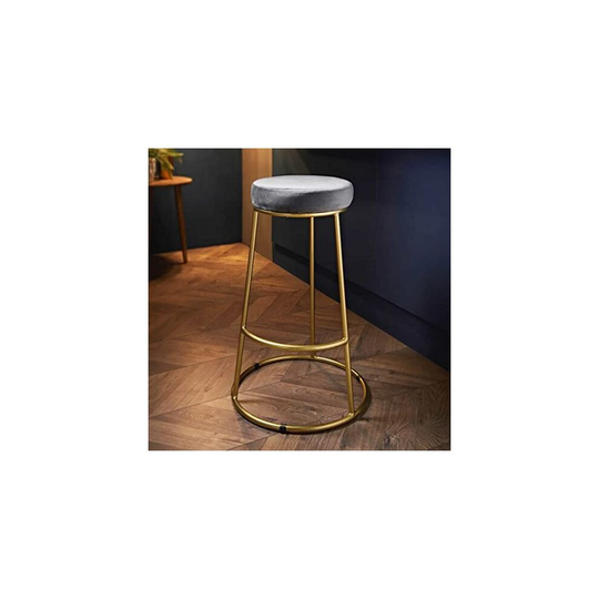 New Bar Stool With Velvet-effect Seat & Gold Finish Base & Legs-Grey