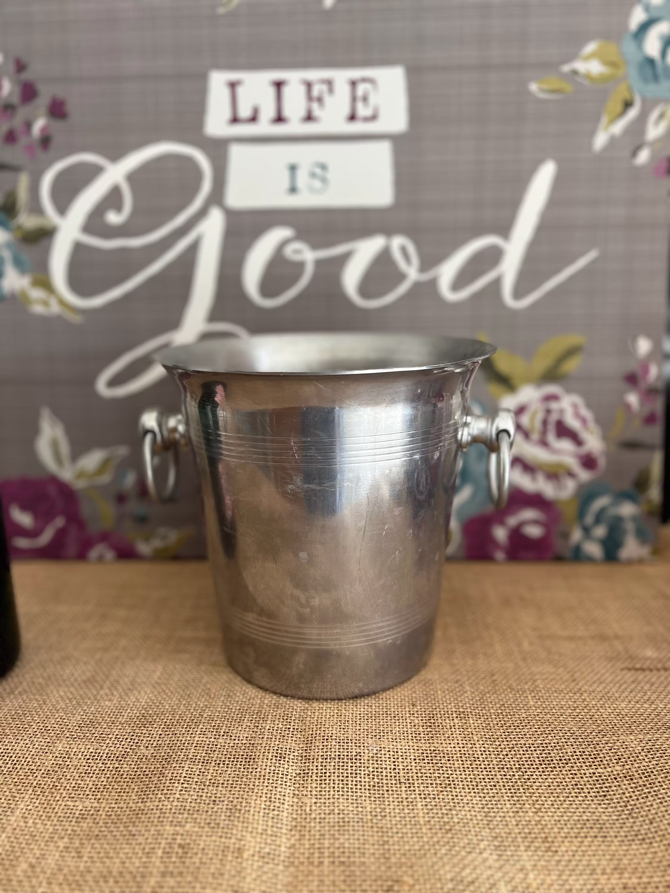 A Classy French Vintage Polished Aluminium Metal Champagne Ice Bucket With Two Ring Handles