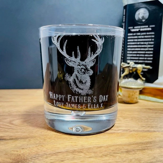 Personalised Engraved Stag Whisky Whiskey Glass - Ideal Present For Dad Father's Day
