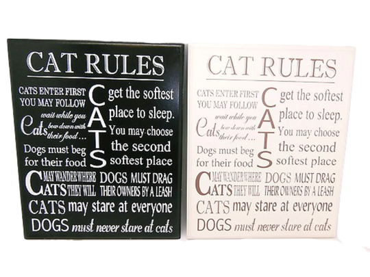 Cat Rules Plaque Wooden Wall Or Freestanding Funny Fun Lovers Perfect For Mothers Day Fathers Gift Wood Cream Black 30cm