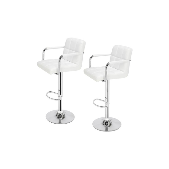 (White) Bar Stools Set of 2, Faux Leather Bar Chairs