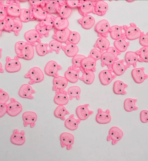 Polymer Clay Slices - Pink Pigs - Select Size