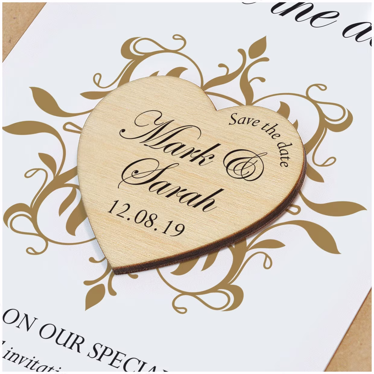Modern Wedding Save The Date Cards - Personalised Wooden Heart Magnets Invitations