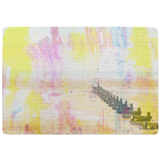 Hansen Colourful Beach Designer Shaggy White/Yellow Rug