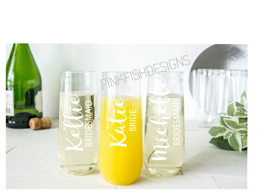 Personalised Bridesmaid Gifts |stemless Champagne Glasses | Wedding Party Gift Glass