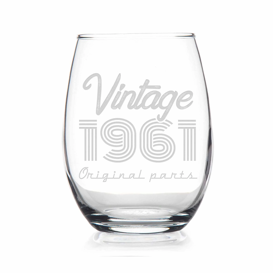 1961 Vintage Original Birthday Stemless Wine Glass - 60Th Gift, Glass, Gift For Her, Friend