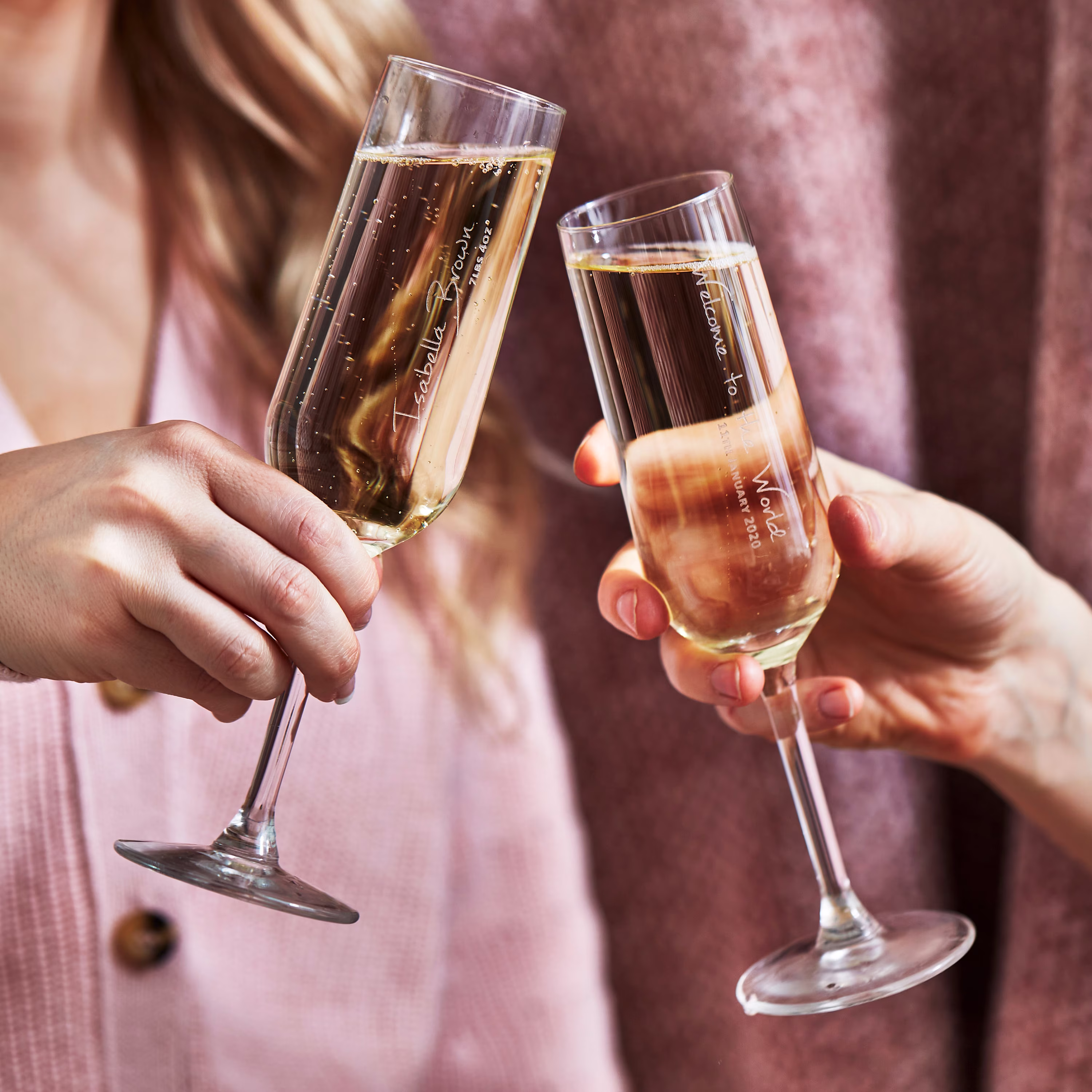 Personalised New Baby Champagne Glass Set
