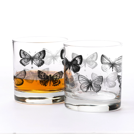 Butterfly Whiskey Glasses - Vintage Chart Design Decor Christmas Gifts For Her Set Of Two