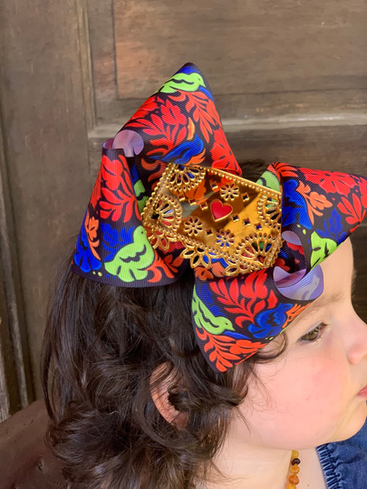 Large 6 Inch Papel Picado Bow One Of A Kind Boho Updo Birthday Ribbon Shaker Folk Hair Accessories Moño Toddler Child Girls Mexican