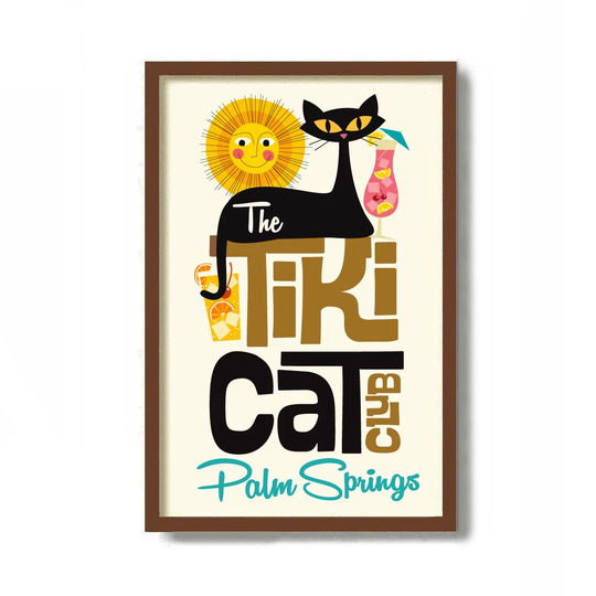Palm Springs Tiki Bar Sign, Black Cat Art Print, Mid Century Modern Art, Gifts, California Decor, Bartender Gift