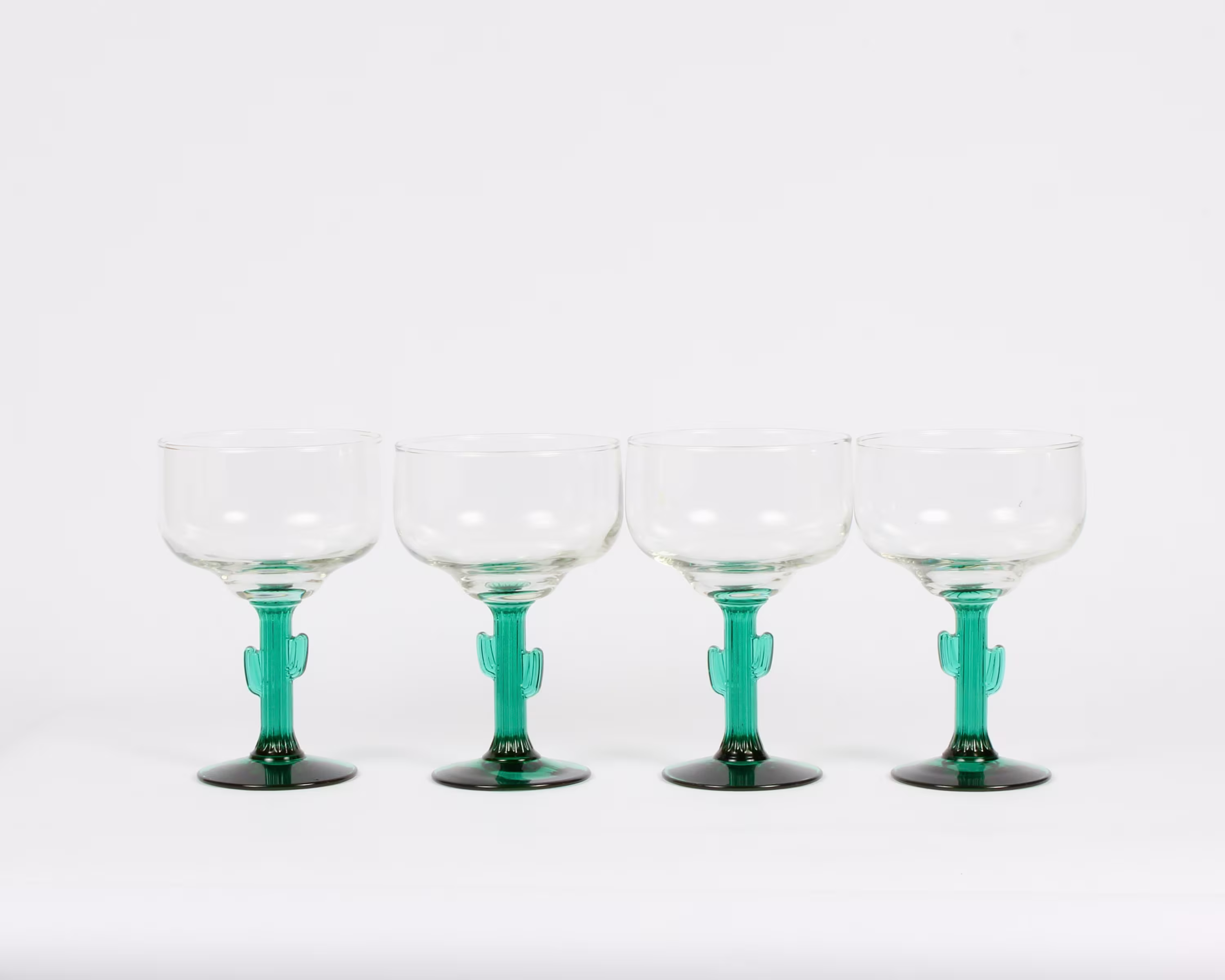Margarita Glassware, Cactus Glasses, Stemmed Green Desert Margarita, Set Of 4