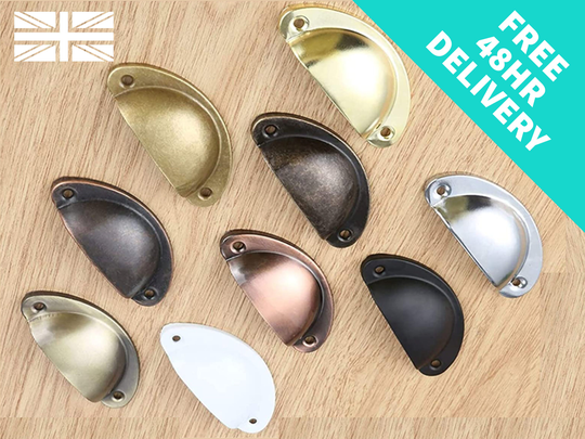 Shaker Cup Handles | Mid Century Modern Decor Metal Pulls For Cupboards Drawers Dressers Doors Kitchen Furniture Retro UK