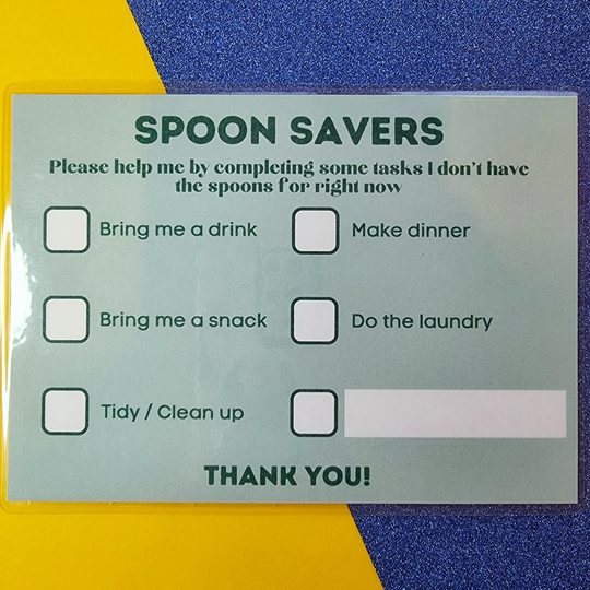 Spoon Savers- Chronic Illness, Disability, Spoonie, Non-Verbal Communication Card - Gift For Spoonie, Bed-Bound, Mutism Aid, Autistic