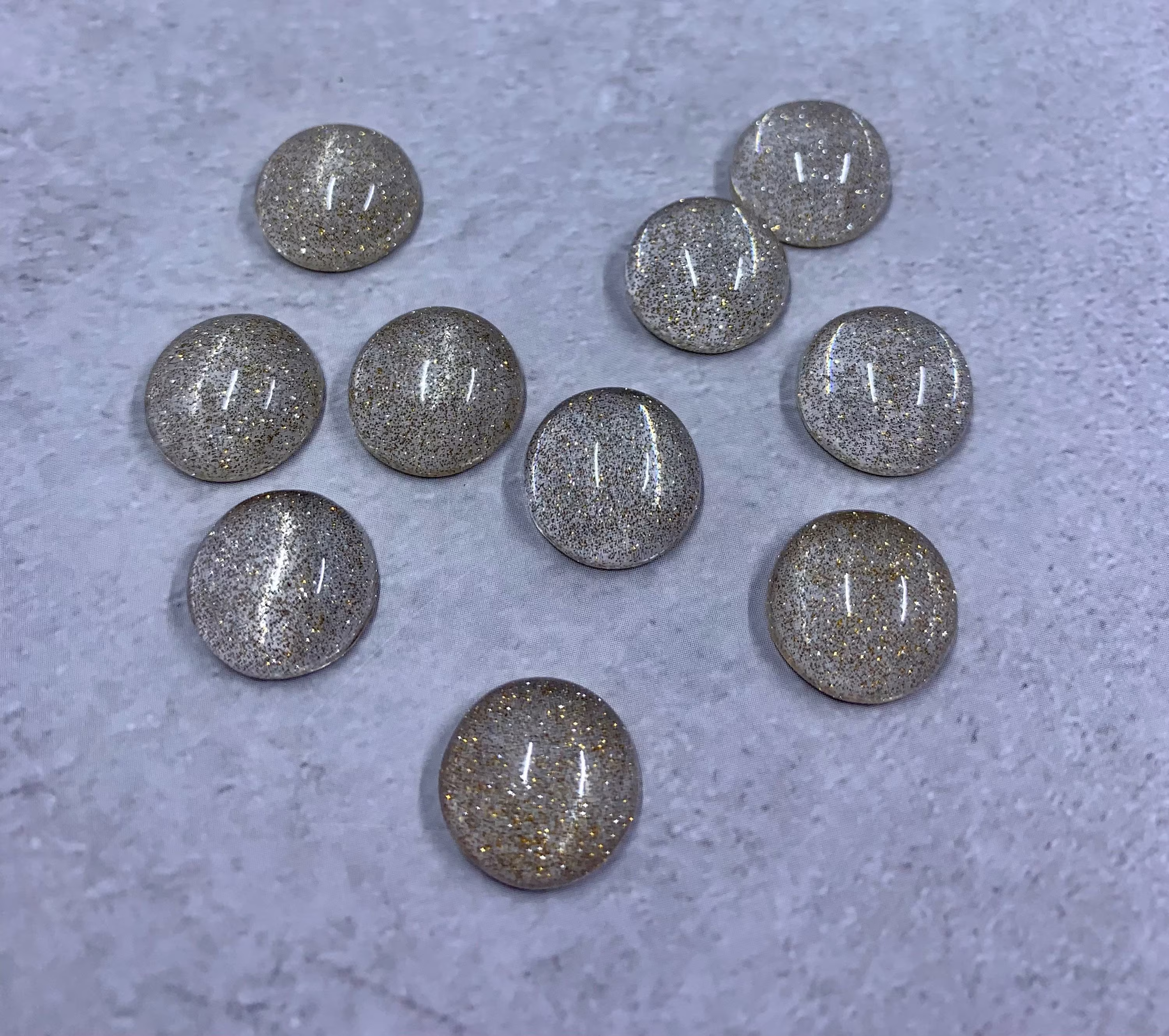 12mm Clear With Gold Glitter Flat Back Cabochons