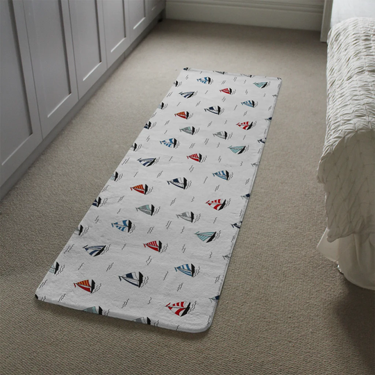 Lenoir Sailboats Designer Shaggy White/Blue/Red Rug