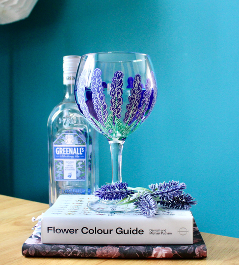 Hand Painted Floral Gin Glass, Lavender | Personalisation Available Gift For Her, Lovers