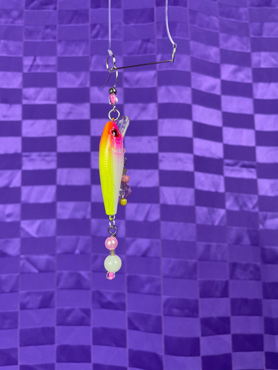 Single Fishing Lure Earring With Beads