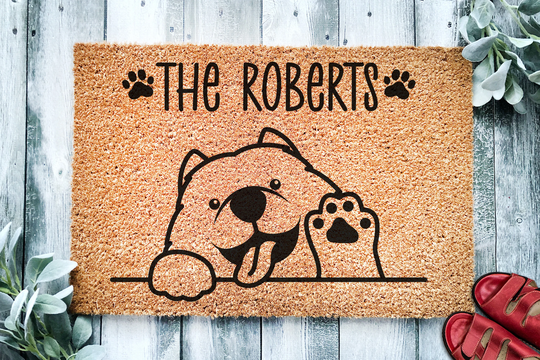 Cute Samoyed Personalized Doormat | Bjelkier Dog Custom Welcome Mat Housewarming Last Name Closing Gift