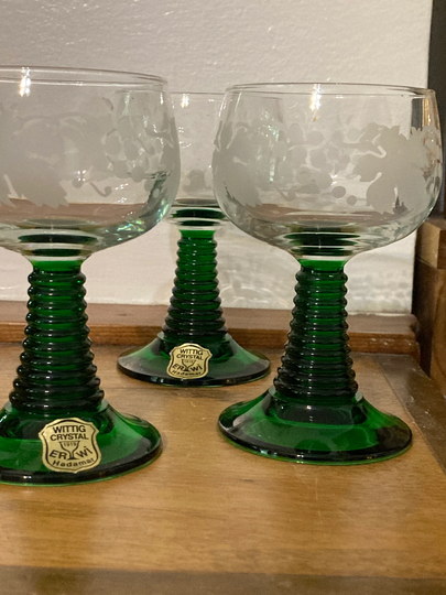 3/ Vintage Wittig Hadamar 1919 Crystal Goblets//Stemware//Made in France//Crystal Floral Etched Cordial Stem Glasses