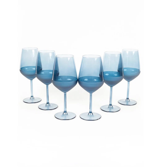 Hackney Set Of 6 Wine Glasses, Blue, 490 Ml
