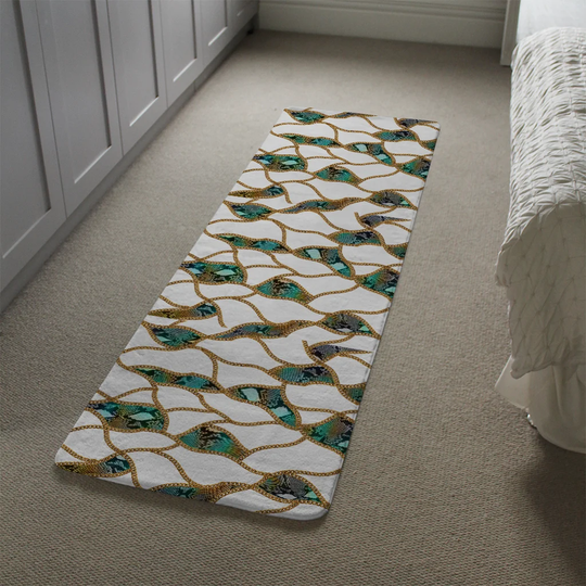 Lemus Chains and Snake Skin Designer Shaggy White/Green/Gold Rug