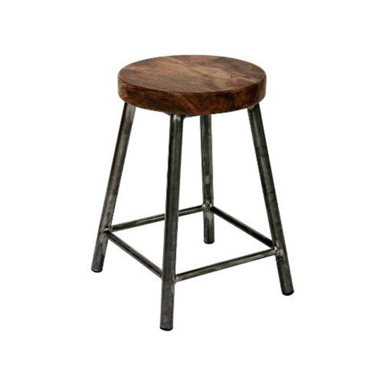 Rosie Elmsworth - Low Chunky Round Frame Bar Stool With Elm Seat