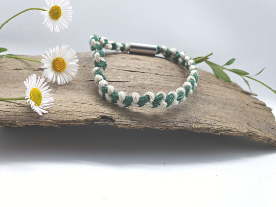Green & Grey Braided Cotton Bracelet With Magnetic Ends