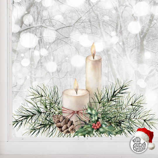 Christmas Window Cling - Pine Candle Decal Winter Sticker Decoration By Dizzy Duck