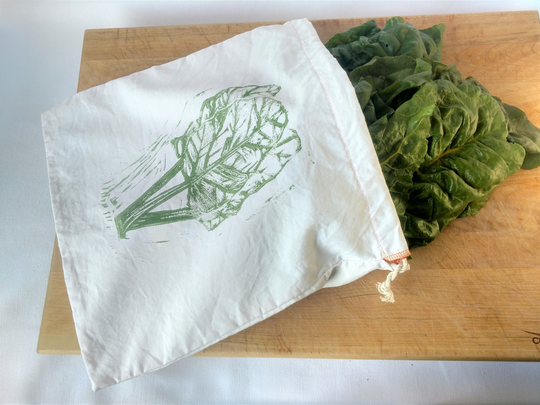 Large Recycled Cotton Zero Waste Produce Bag. For Bulk Goods, Veggies, Bread. Drawstring Hand Stamped. Holds Fresh Fruits & Veggies
