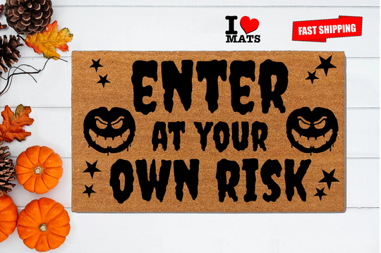 Enter Your Own Disk Doormat, Witches Doormat, Halloween Housewarming Gift, Wipe It, Welcome Front Pumpkin Doormat