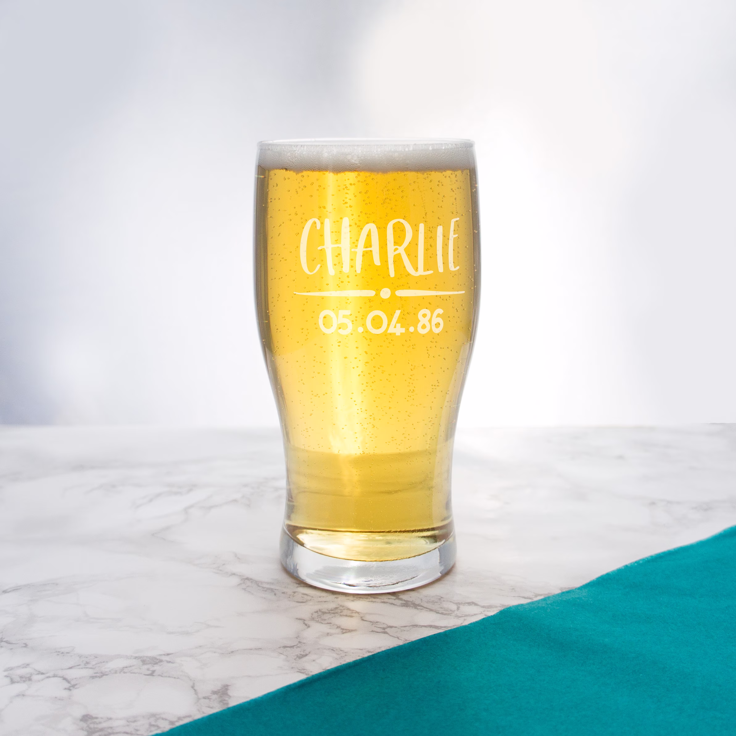 Custom Pint Glass Personalised With Name & Birthday. Engraved Drinks Glasses. Personalized Beer Glass. Gift For Beer, Larger Ale Drinker
