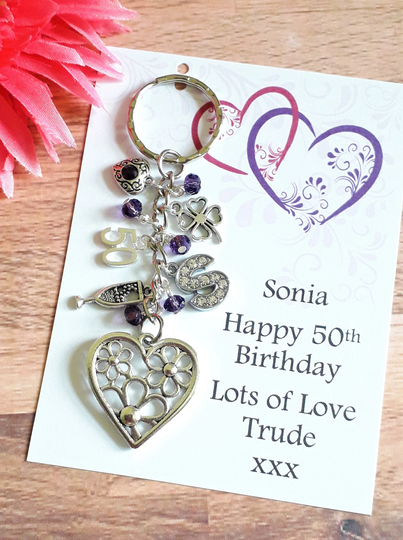 Flower Heart Keyring - Birthday Gift For Her Mum Sister Nan Friend 16Th 18Th 21st 30Th 40Th 50Th 60Th 70Th 80Th