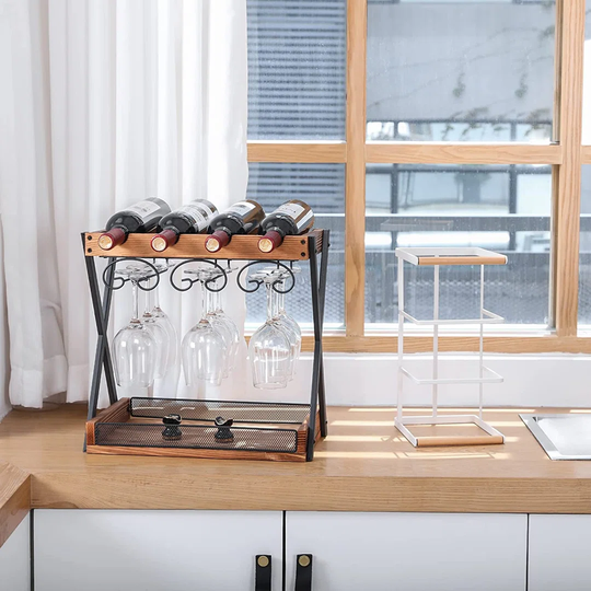 Reshawn 9 Bottle Tabletop/Countertop Wine & Glass Rack