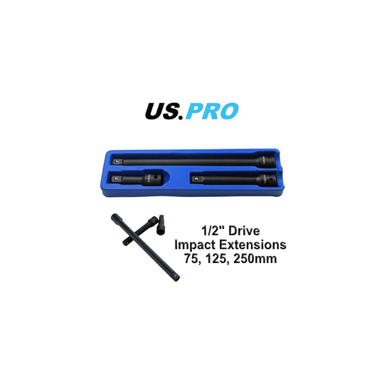 US PRO 3PC 1/2" DR Impact Extension Bar Set 75, 125, 250mm 2086