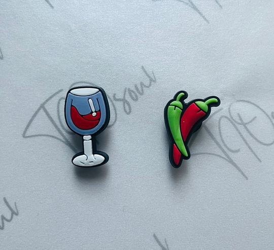 Wine Glass Shoe Charm, Chillies Clog Decoration