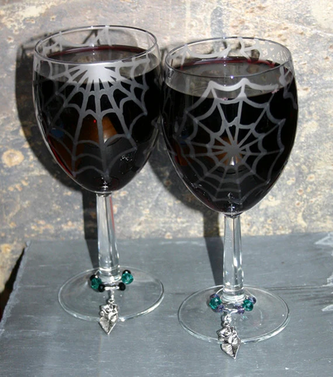 Wicked Webs - Pair Of Exclusive Design Spider Web Wine Glasses