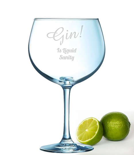 Gin Is Liquid Sanity Large 72Cl Juniper Glass Laser Engraved Gift Present Dishwasher Safe Drink Made To Order Birthday