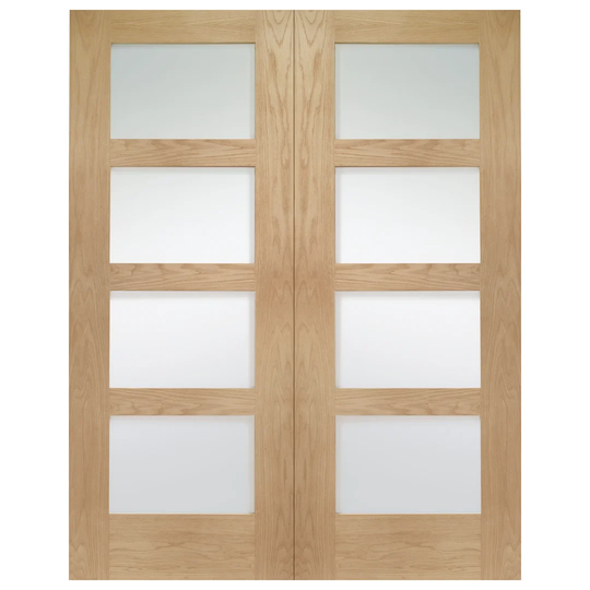 Internal Oak Shaker Door Pair with Clear Glass