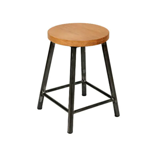 Rosie Oakman - Low Chunky Round Frame Bar Stool With Oak Seat