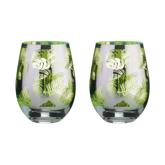 Tropical Leaves 550ml Glass Stemless Wine Glass